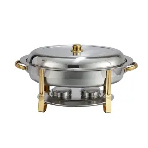 Winco 202 Oval Chafer w/ Lift-off Lid & Chafing Fuel Heat