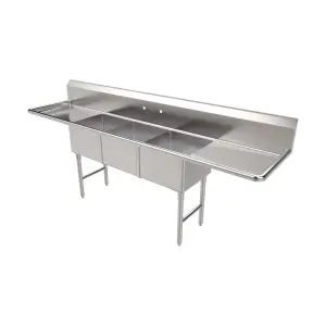 American Tables & Seating MET-SE-18183D24 102" Three Compartment Sink, 18"x18" Bowl-2 Drainboards