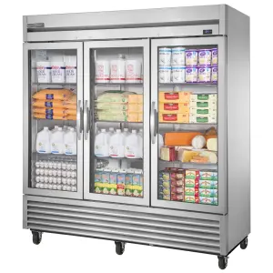 True T-72G-HC~FGD01 78 1/10" Three Section Reach In Refrigerator, (3) Left/Right Hinge Glass Doors, 115v