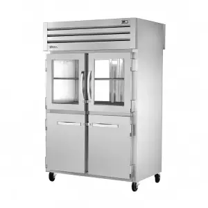 True STR2RPT-2HG/2HS-2G-HC 52 3/5" Two Section Pass Thru Refrigerator, (4) Glass Doors, (2) Solid Doors, Left/Right Hinge, 115v