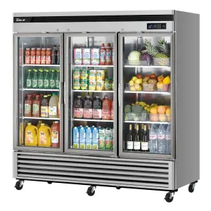 Turbo Air TSR-72GSD-N 81 7/8" Three Section Reach In Refrigerator, (3) Left/Right Hinge Glass Doors, 115v