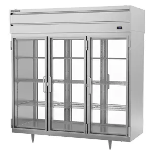 Beverage-Air PRD3HC-1BG 78" Three Section Pass Thru Refrigerator, (6) Left/Right Hinge Glass Doors, 115v