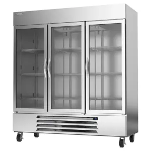 Beverage-Air HBR72HC-1-G 75" Three Section Reach In Refrigerator, (3) Left/Right Hinge Glass Doors, 115v
