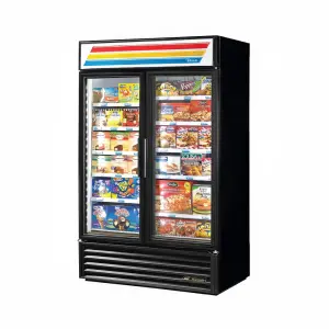 True GDM-43F-HC~TSL01 47 1/8" Two Section Display Freezer w/ Swing Doors - Bottom Mount Compressor, Black, 115v