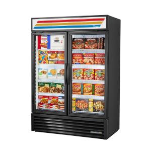 True GDM-49F-FLX-HC~TSL01 54 1/8" GDM Series Two Section Glass Door Merchandiser - (2) Left/Right Hinge Doors, Black, 115v