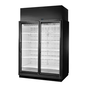 True TRM2M-BLK-WHT-1BLKRR-YY-4 65 1/2" Two Section Supermarket Display Refrigerator, (2) Right Hinge Doors, Black, 208-240v