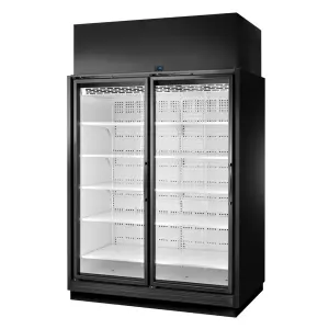 True TRM2M-BLK-WHT-1BLKLL-NY-4 66 1/2" Two Section Supermarket Display Refrigerator, (2) Left Hinge Doors, Black, 208-240v
