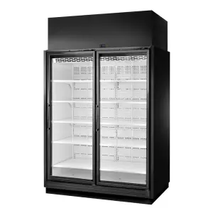 True TRM2M-BLK-WHT-1BLKRR-NY-4 66 1/2" Two Section Supermarket Display Refrigerator, (2) Right Hinge Doors, Black, 208-240v