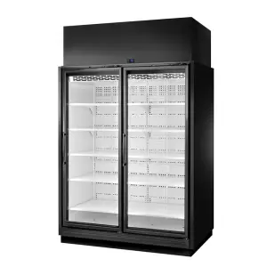 True TRM2M-BLK-WHT-1BLKRR-YN-4 66 1/2" Two Section Supermarket Display Refrigerator, (2) Right Hinge Doors, Black, 208-240v