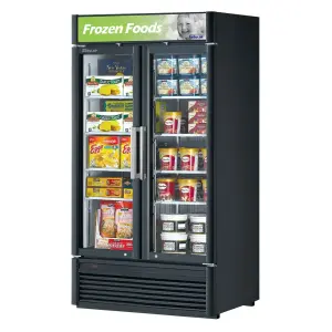 Turbo Air TGF-35SD-N 39 1/2" Two Section Display Freezer w/ Swing Doors - Bottom Mount Compressor, Black, 115v