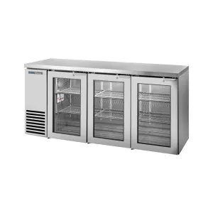 True TBB24-72-3G-Z1-SFT-S-1 72 1/8" Bar Refrigerator - 3 Swinging Glass Doors, Stainless, 115v