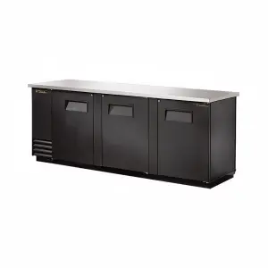 True TBB-4PT-HC 90 3/8" Bar Refrigerator - 3 Swinging Solid Doors, Black, 115v