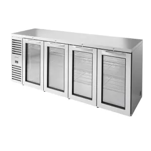 True TBR92-RISZ1-L-S-GGGG-1 92" Bar Refrigerator - 4 Swinging Glass Doors, Stainless, 115v