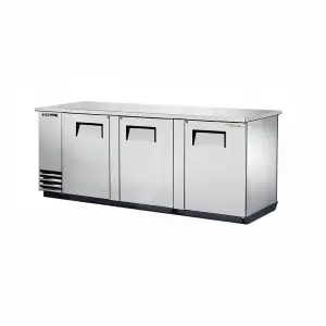 True TBB-4PT-S-HC 90 3/8" Bar Refrigerator - 3 Swinging Solid Doors, Stainless, 115v