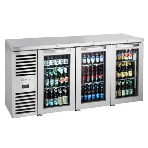 True TBR72-RISZ1-L-S-GGG-1 72" Bar Refrigerator - Swinging Glass Doors, Stainless, 115v
