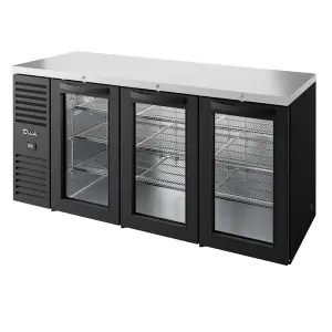 True TBR84-RISZ1-L-B-GGG-1 84" Bar Refrigerator - 3 Swinging Glass Doors, Black, 115v