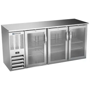 Beverage-Air BBN72HC-G-S 72" Bar Refrigerator - 3 Swinging Glass Doors, Stainless, 115v
