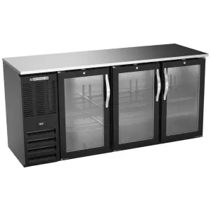 Beverage-Air BBN72HC-G-B 72" Bar Refrigerator - 3 Swinging Glass Doors, Black, 115v