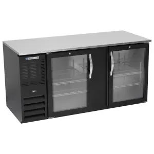 Beverage-Air BB68HC-G-B 68" Bar Refrigerator - 2 Swinging Glass Doors, Black, 115v