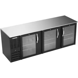 Beverage-Air BB94HC-G-B 95" Bar Refrigerator - 3 Swinging Glass Doors, Black, 115v