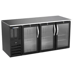 Beverage-Air BB72HC-FG-B 72" Bar Refrigerator - 3 Swinging Glass Doors, Black, 115v