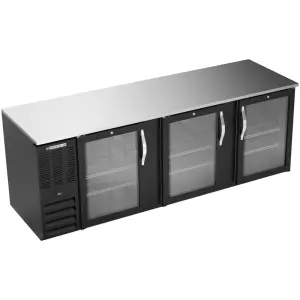 Beverage-Air BB94HC-FG-B 95" Bar Refrigerator - 3 Swinging Glass Doors, Black, 115v