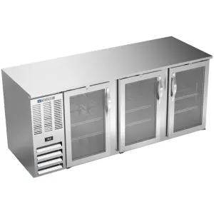 Beverage-Air BB78HC-G-S 79" Bar Refrigerator - 3 Swinging Glass Doors, Stainless, 115v