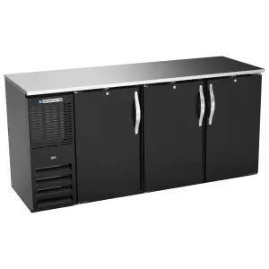 Beverage-Air BBN72HC-F-B 72" Bar Refrigerator - 3 Swinging Solid Doors, Black, 115v
