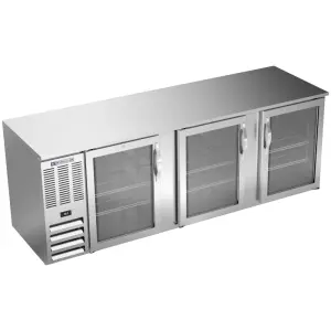 Beverage-Air BB94HC-FG-S 95" Bar Refrigerator - 3 Swinging Glass Doors, Stainless, 115v