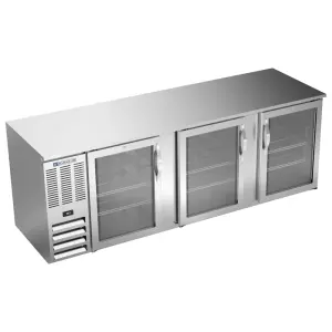 Beverage-Air BB94HC-FG-S 94" Bar Refrigerator - 3 Swinging Glass Doors, Stainless, 115v