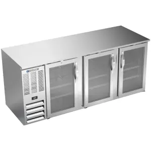 Beverage-Air BB78HC-FG-S 72" Bar Refrigerator - 3 Swinging Glass Doors, Stainless, 115v