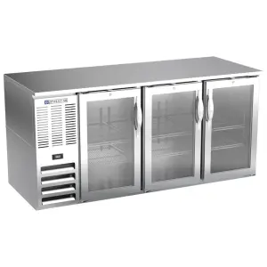 Beverage-Air BB72HC-FG-S 72" Bar Refrigerator - 3 Swinging Glass Doors, Stainless, 115v