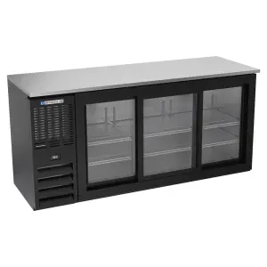 Beverage-Air BBN72HC-F-GS-B 72" Bar Refrigerator - 3 Sliding Glass Doors, Black, 115v