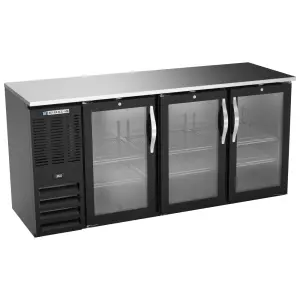 Beverage-Air BBN72HC-FG-B 72" Bar Refrigerator - 3 Swinging Glass Doors, Black, 115v