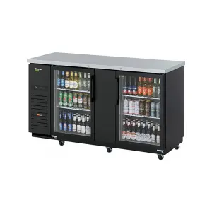 Turbo Air TBB-3SGD-N 69" Bar Refrigerator - 2 Swinging Glass Doors, Black, 115v