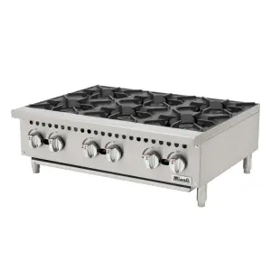 Migali C-HP-6B-36 36" Gas Hotplate w/ (6) Burners & Manual Controls, Convertible