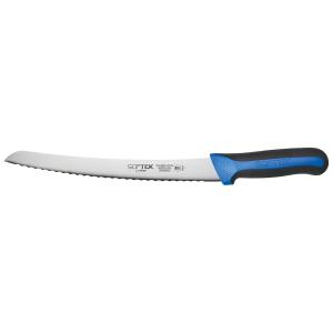 Winco KSTK-91 9 1/2" Curved Bread Knife w/ High Carbon Steel Blade & Black/Blue TPR Handle