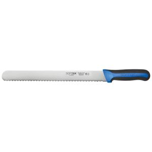 Winco KSTK-121 12" Wavy Slicer Knife w/ High Carbon Steel Blade & Black/Blue TPR Handle
