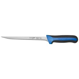 Winco KSTK-82 8" Flexible Fillet Knife w/ High Carbon Steel Blade & Black/Blue TPR Handle
